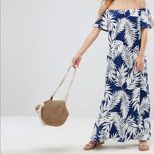 Off Shoulder Maxi Dress Palm Print